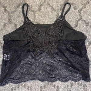 Black butterfly lace crop